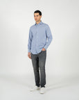 Camicia popeline a righe collo francese regular fit