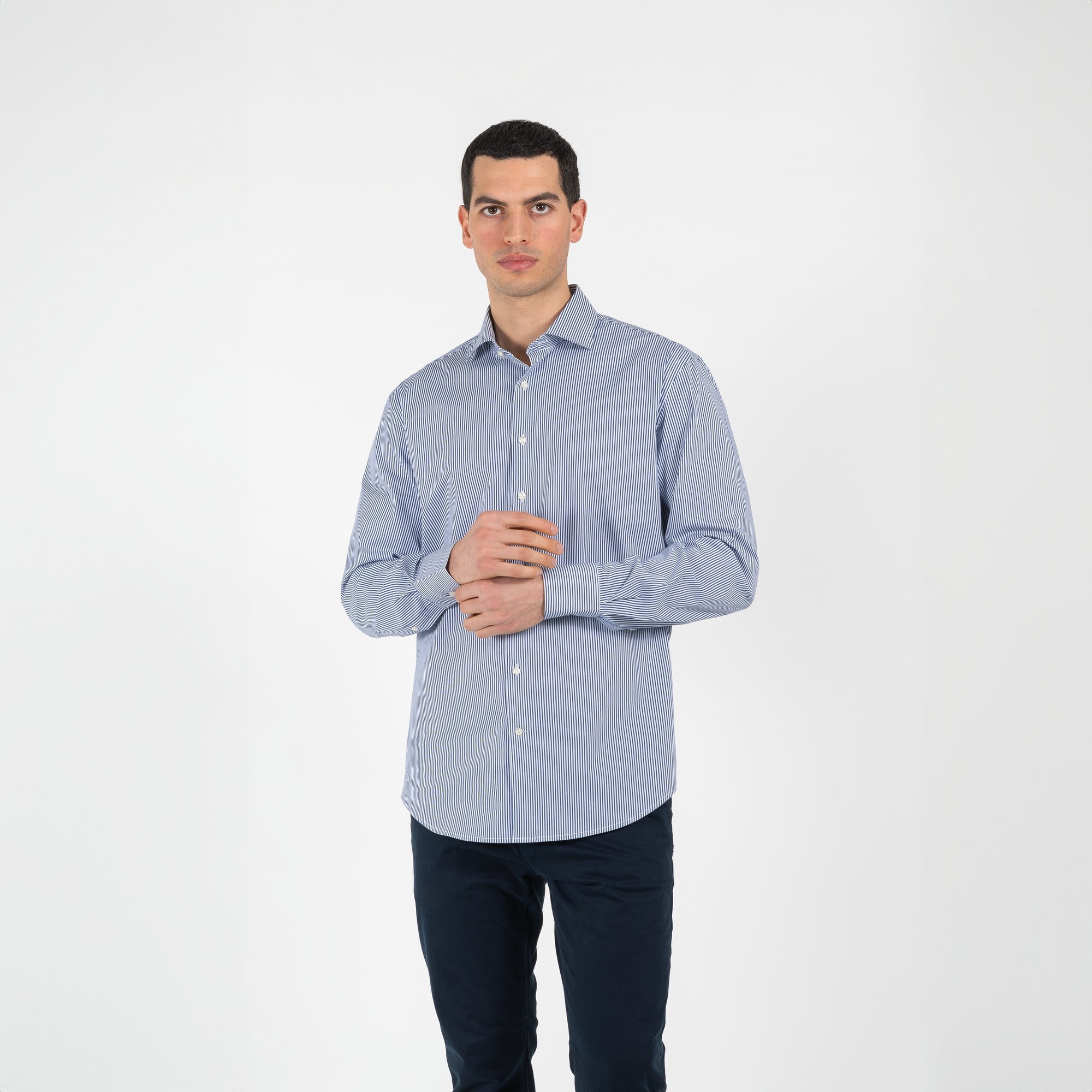 Camicia a righe collo francese