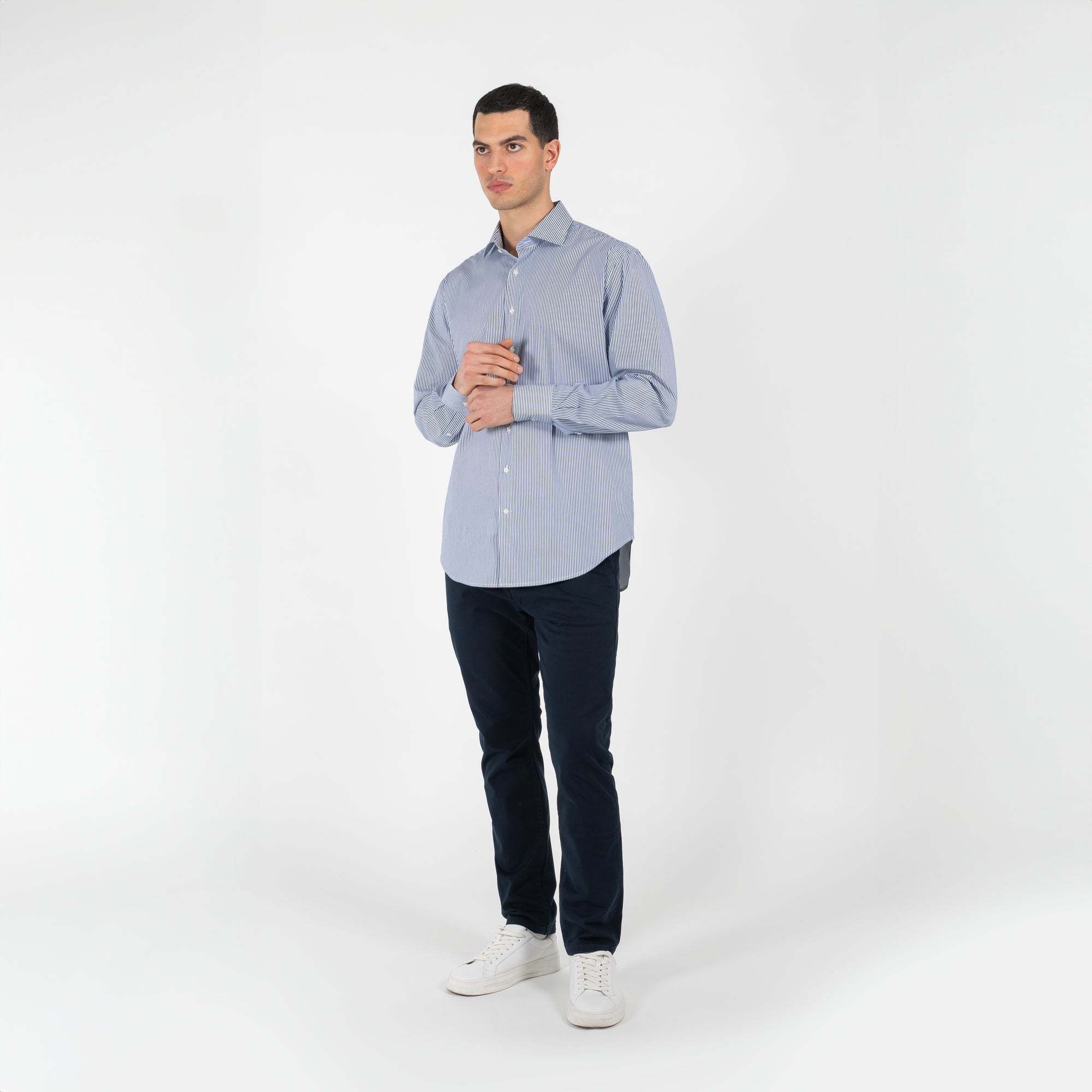 Camicia a righe collo francese