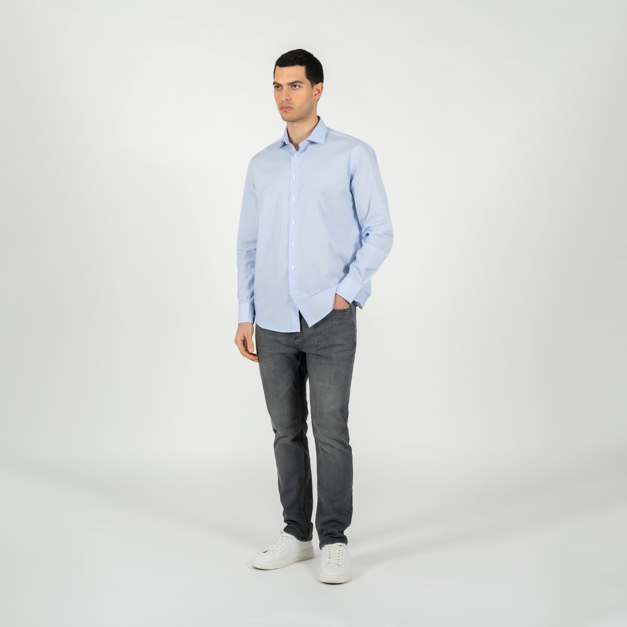Camicia popeline a righe collo francese regular fit