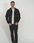 Maglia french terry in cotone organico con zip e cappuccio narrow fit