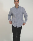 Camicia popeline a righe collo francese regular fit