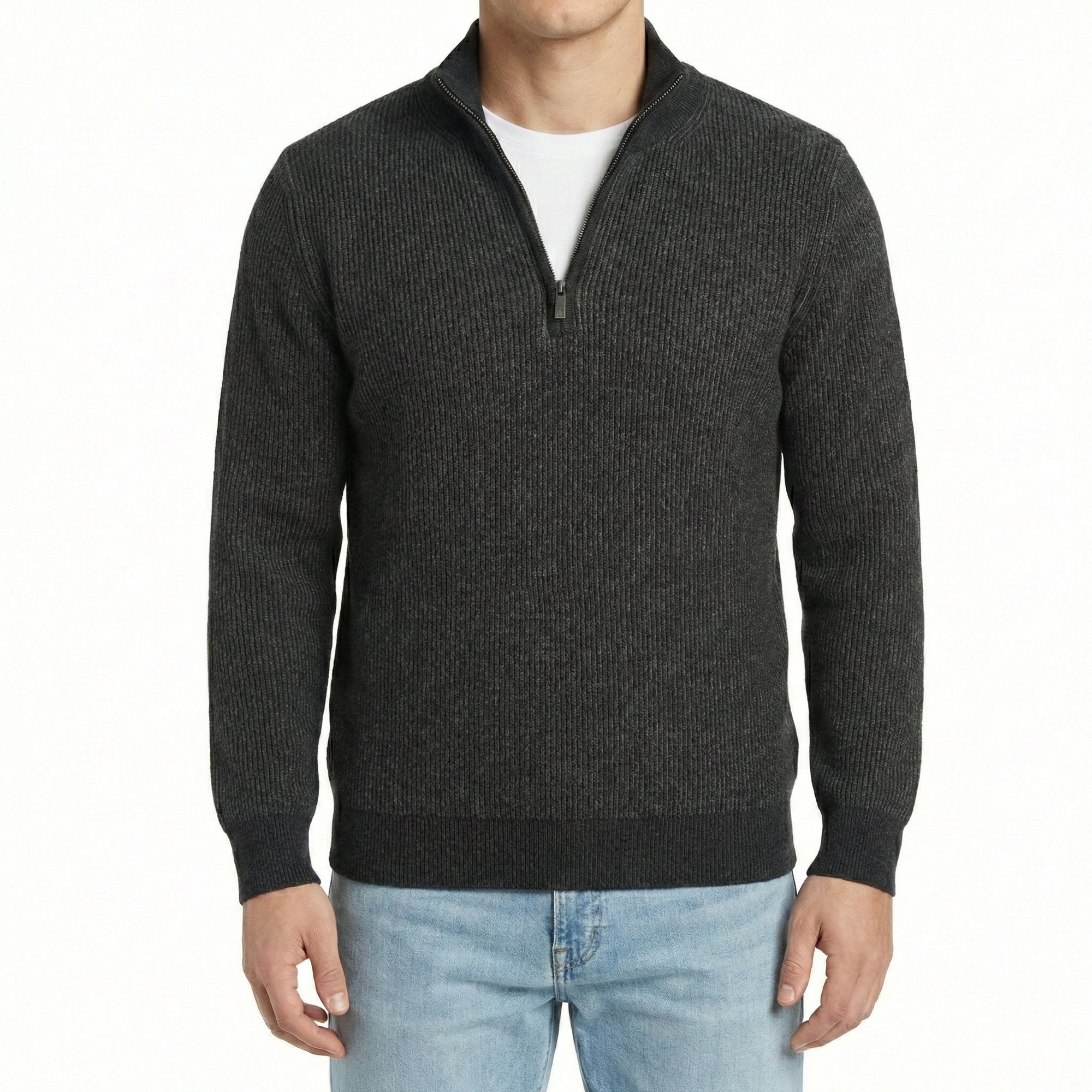 Maglia a costa con mezza zip 