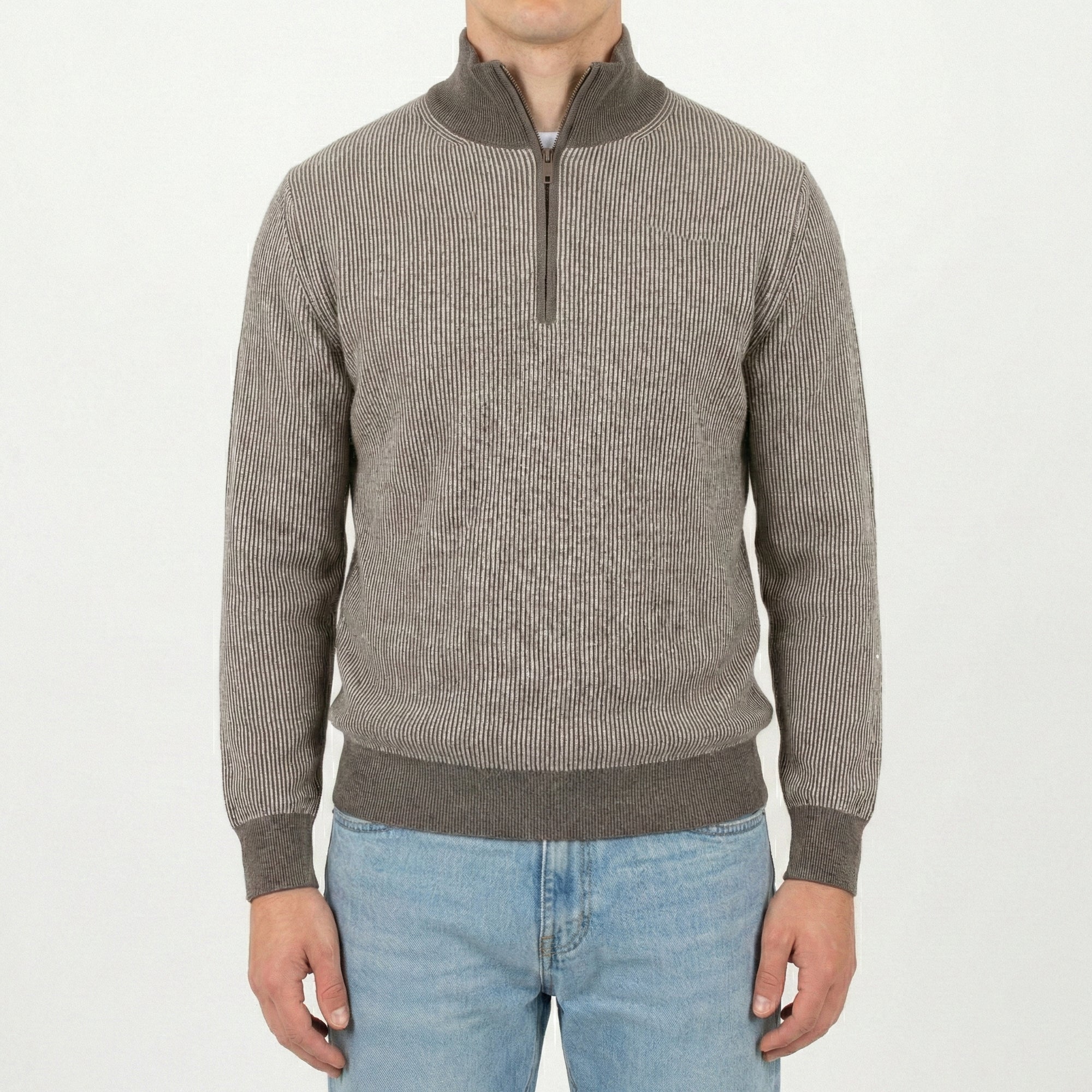 Maglia a costa con mezza zip 