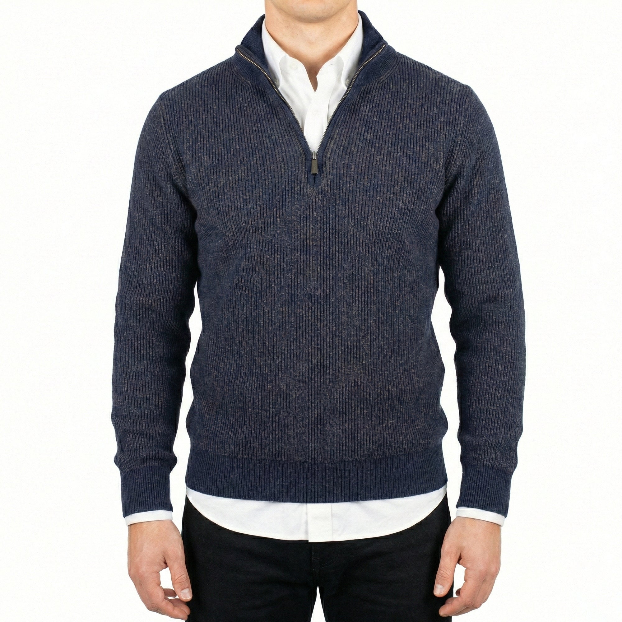 Maglia a costa con mezza zip 